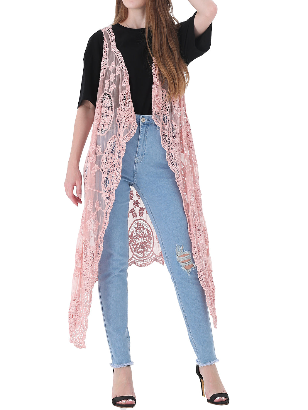 Chaleco tipo cárdigan bohemio con encaje floral 