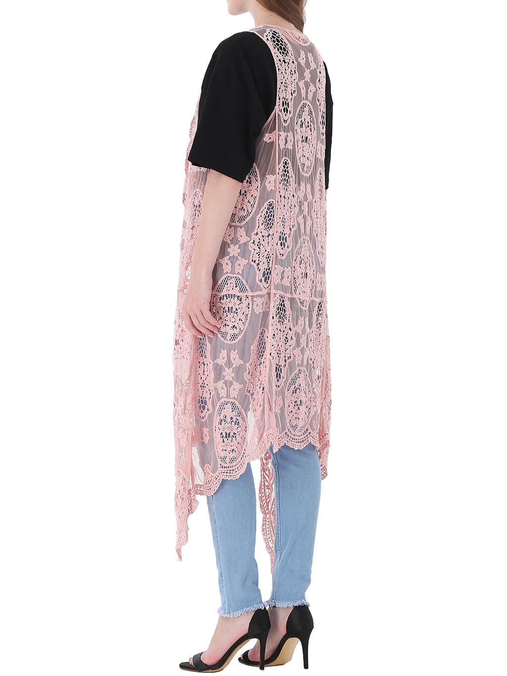 Chaleco tipo cárdigan bohemio con encaje floral 