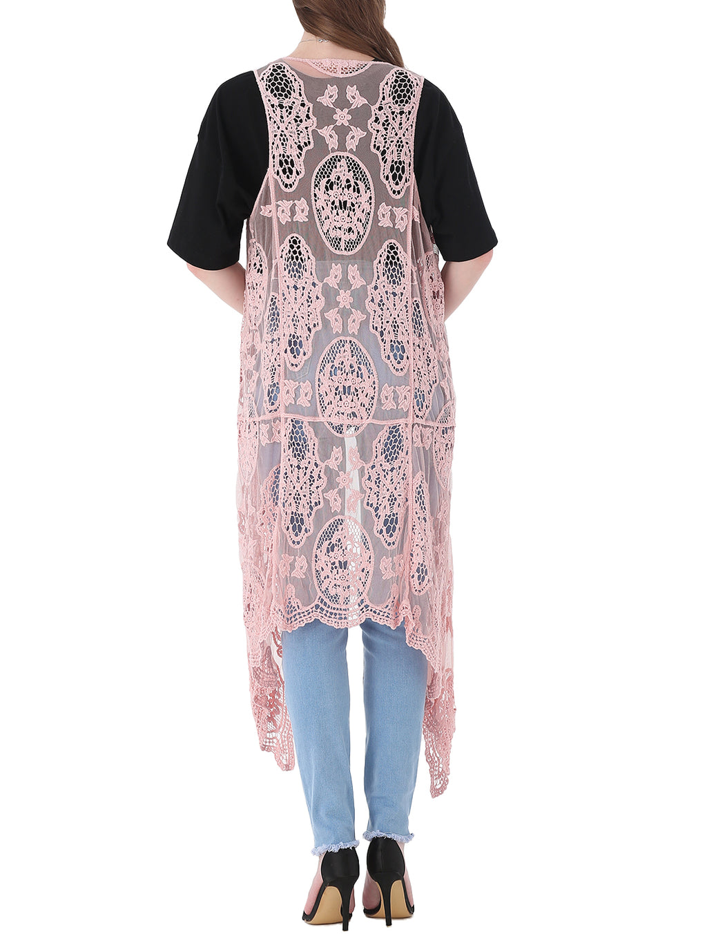 Chaleco tipo cárdigan bohemio con encaje floral 