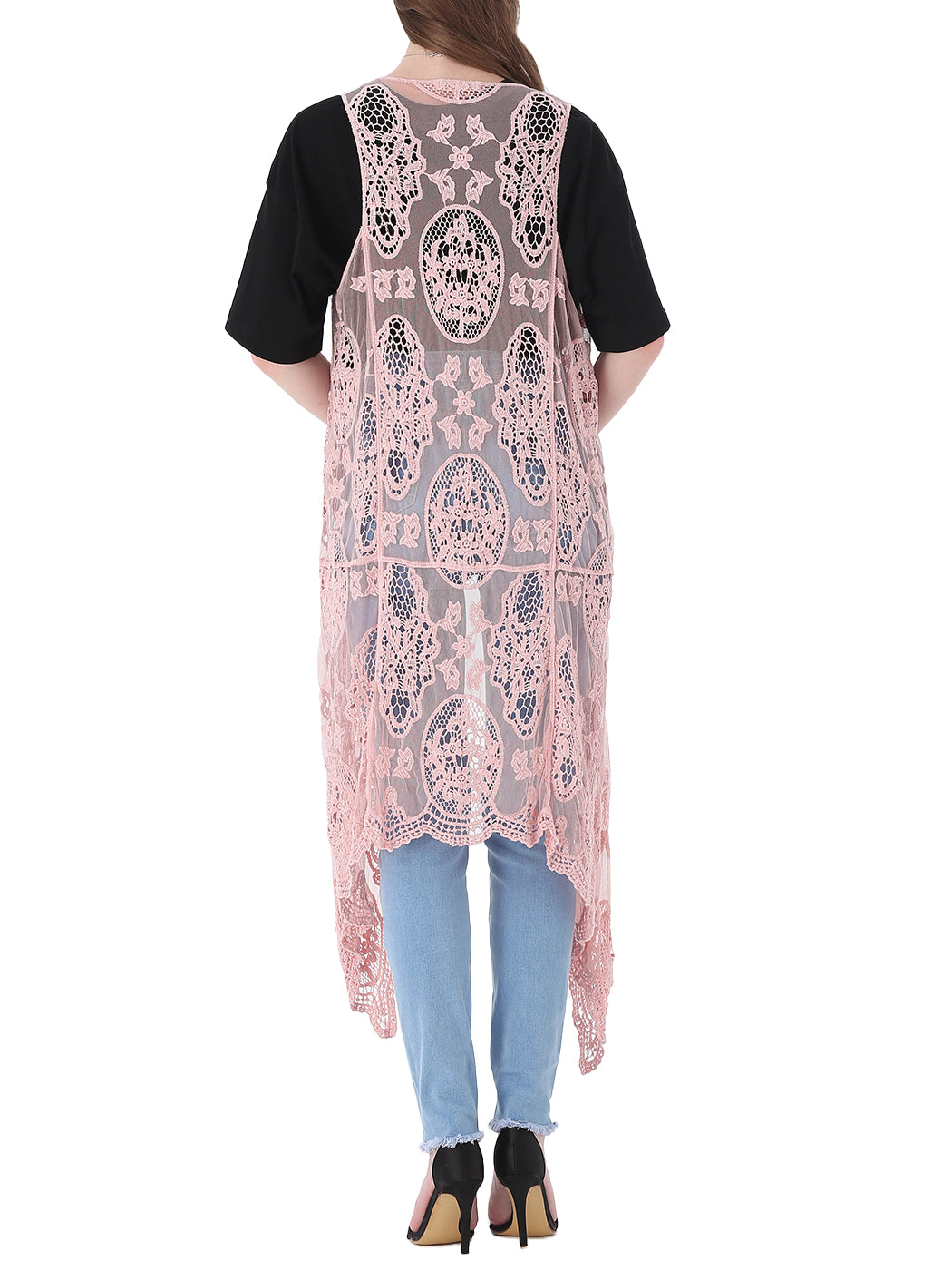 Chaleco tipo cárdigan bohemio con encaje floral 