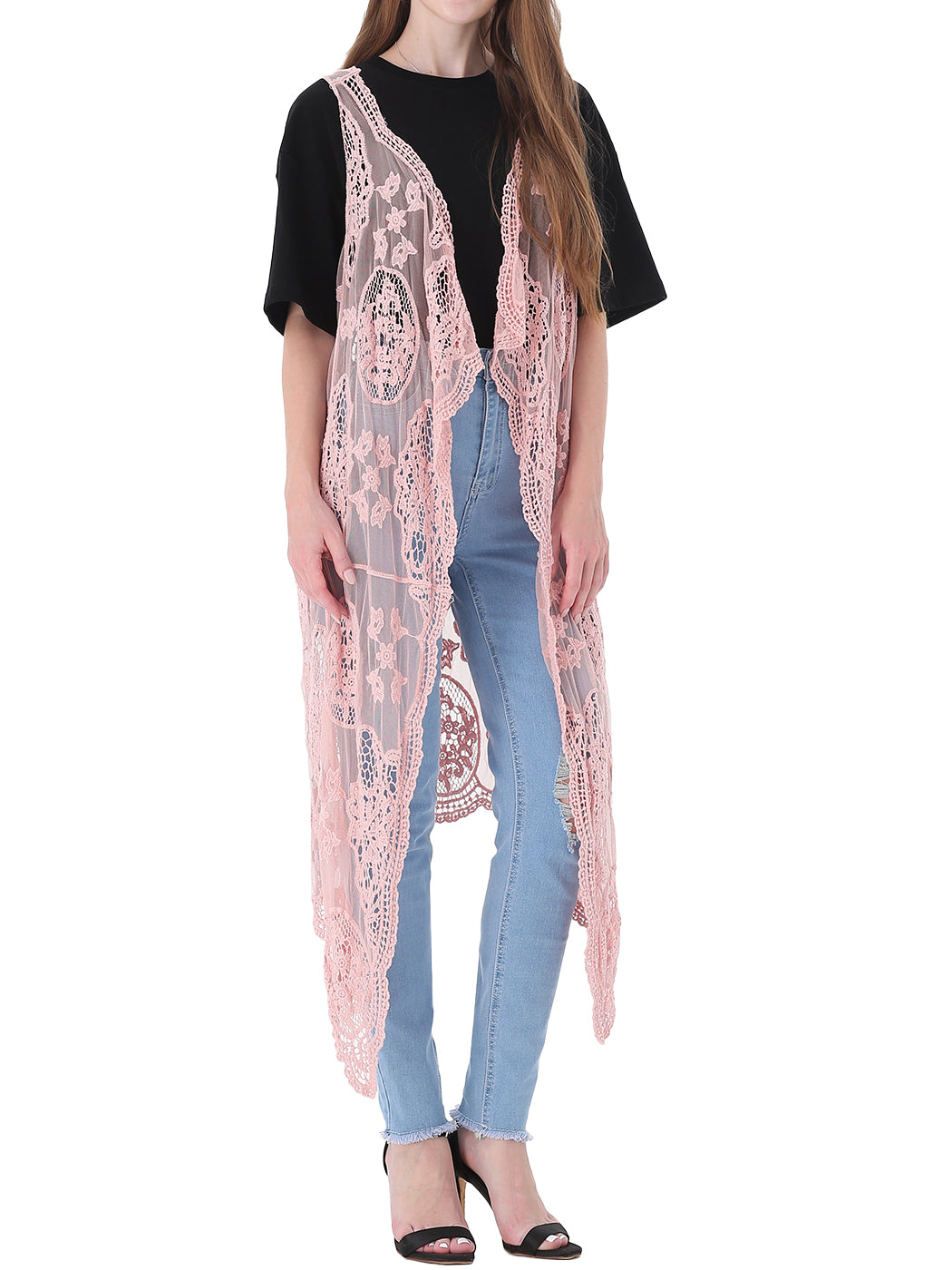 Chaleco tipo cárdigan bohemio con encaje floral 