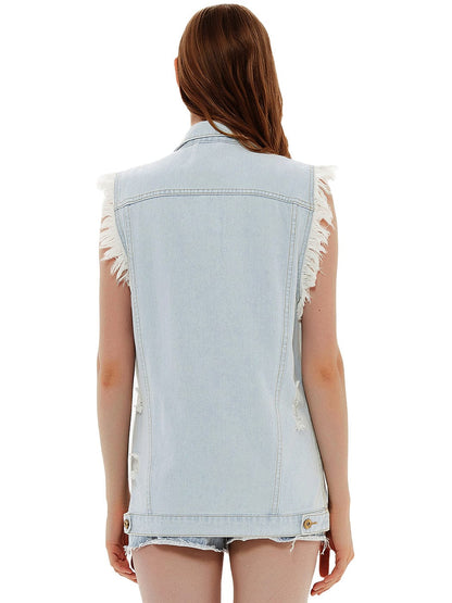 Oversize Distressed Sleeveless Denim Vest