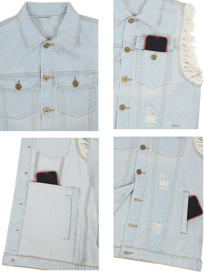 Oversize Distressed Sleeveless Denim Vest