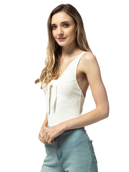V-Neck Bow Tie Snap Bodysuit