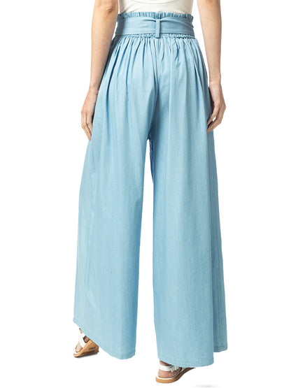 Jeans palazzo de pierna ancha con lazo de Chambray