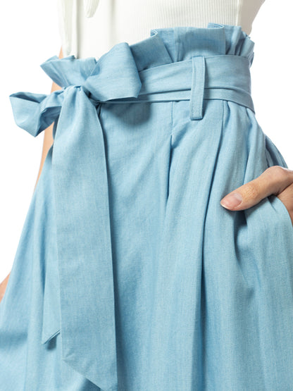 Jeans palazzo de pierna ancha con lazo de Chambray