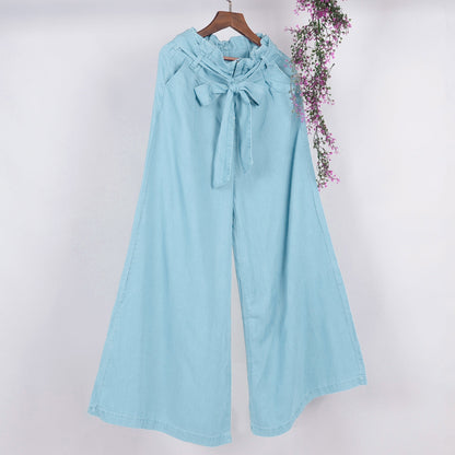 Chambray Tie Wide-Leg Palazzo Jeans