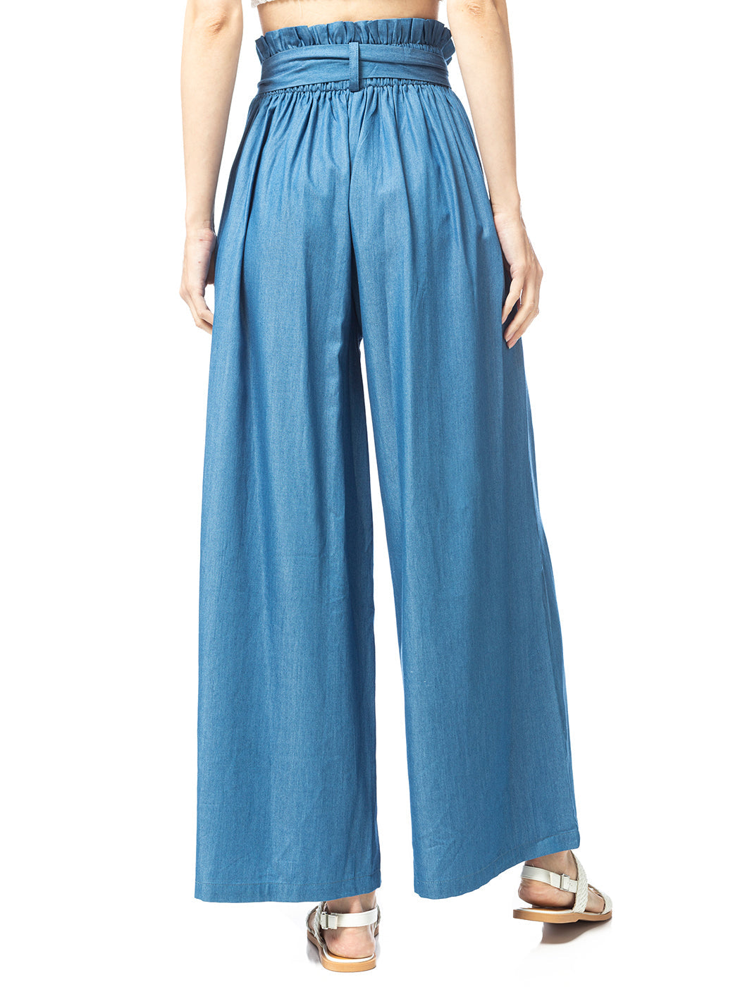 Jeans palazzo de pierna ancha con lazo de Chambray