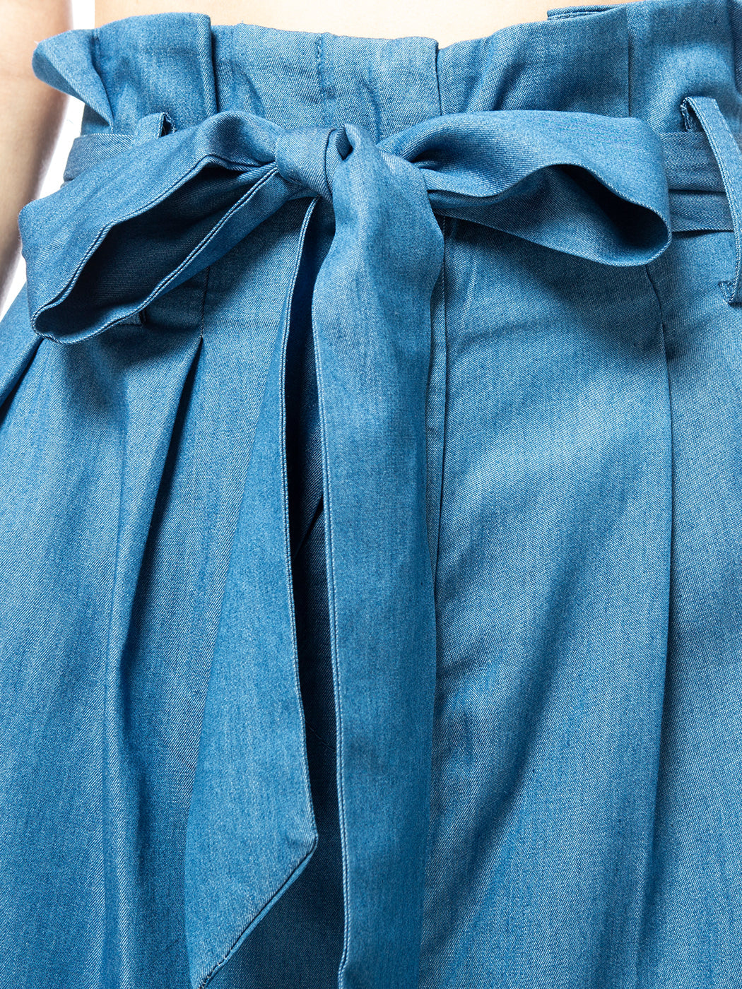 Chambray Tie Wide-Leg Palazzo Jeans
