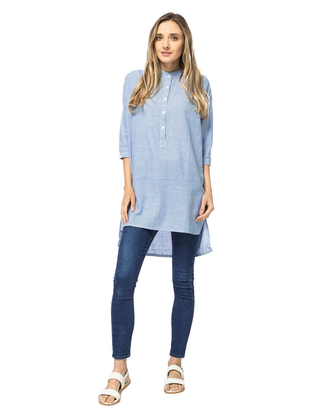 Casual Button Up Stripe Sleeves Shirt