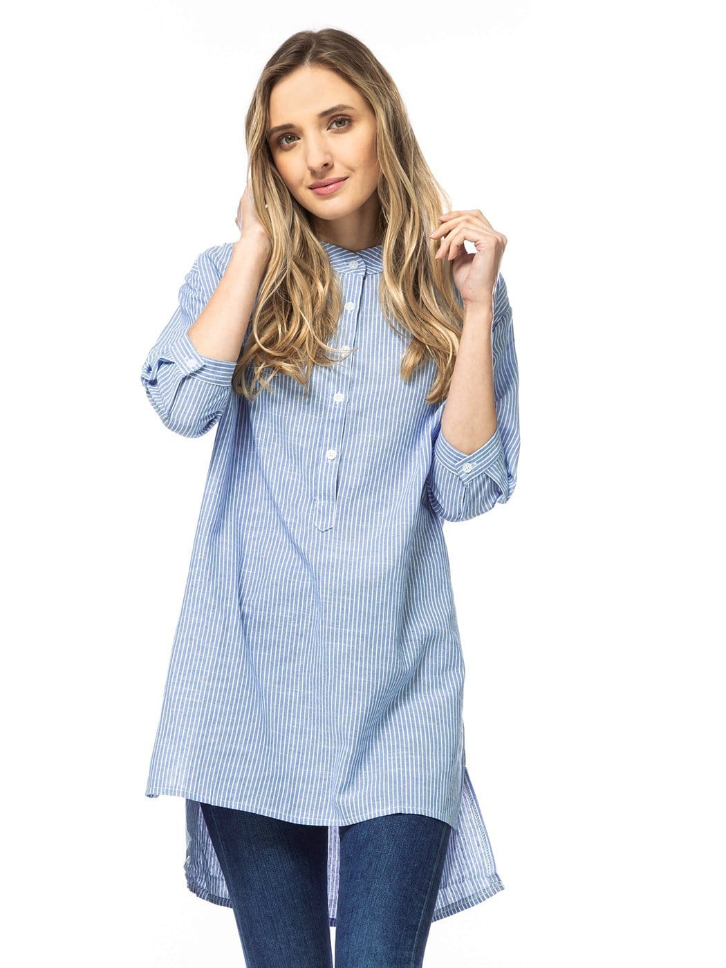 Casual Button Up Stripe Sleeves Shirt
