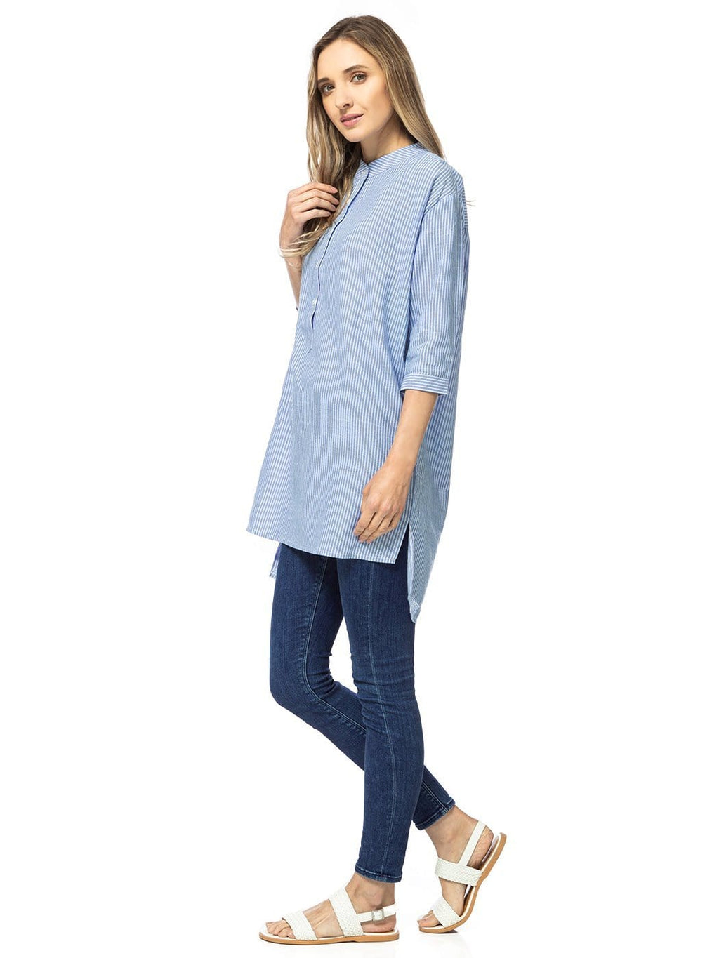 Casual Button Up Stripe Sleeves Shirt