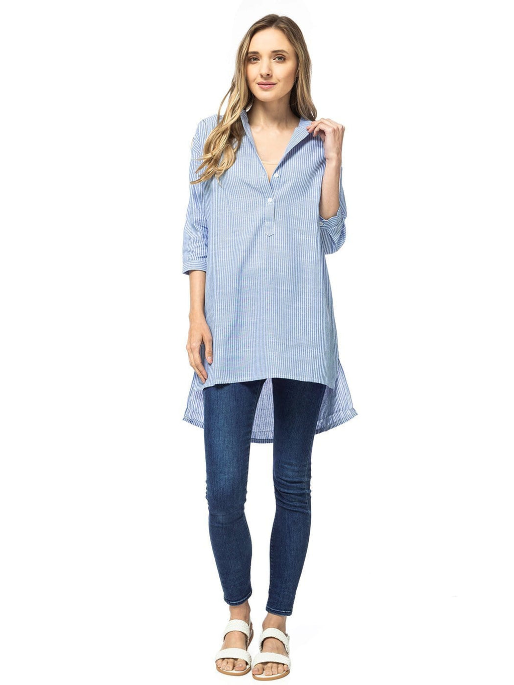 Casual Button Up Stripe Sleeves Shirt