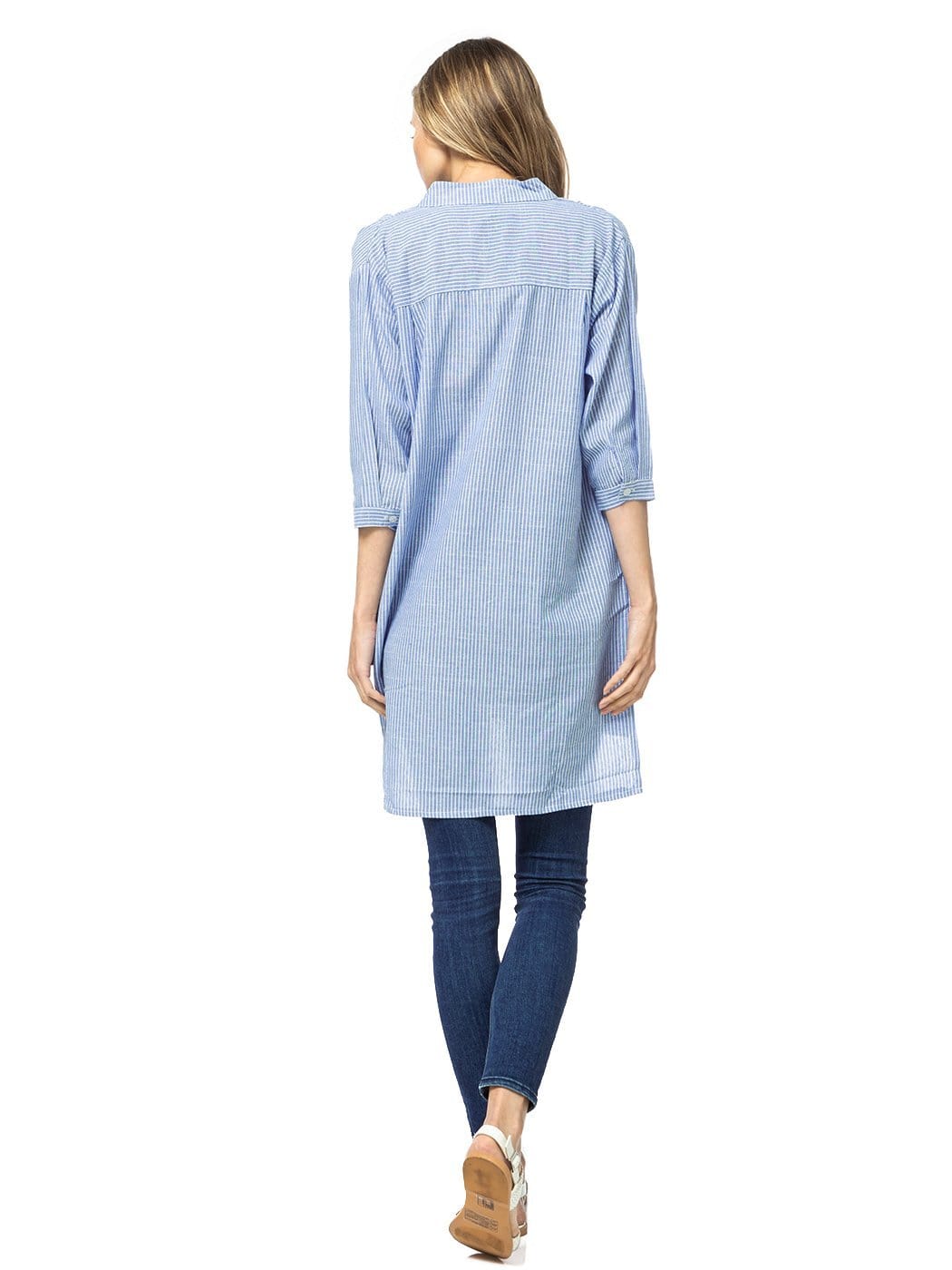 Casual Button Up Stripe Sleeves Shirt