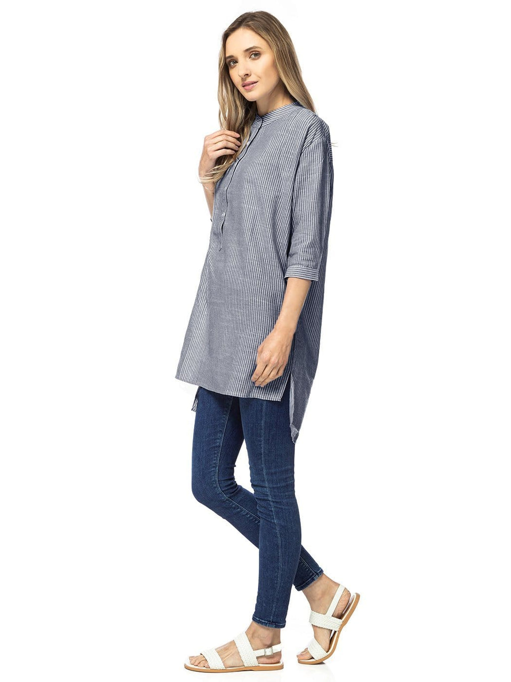 Casual Button Up Stripe Sleeves Shirt