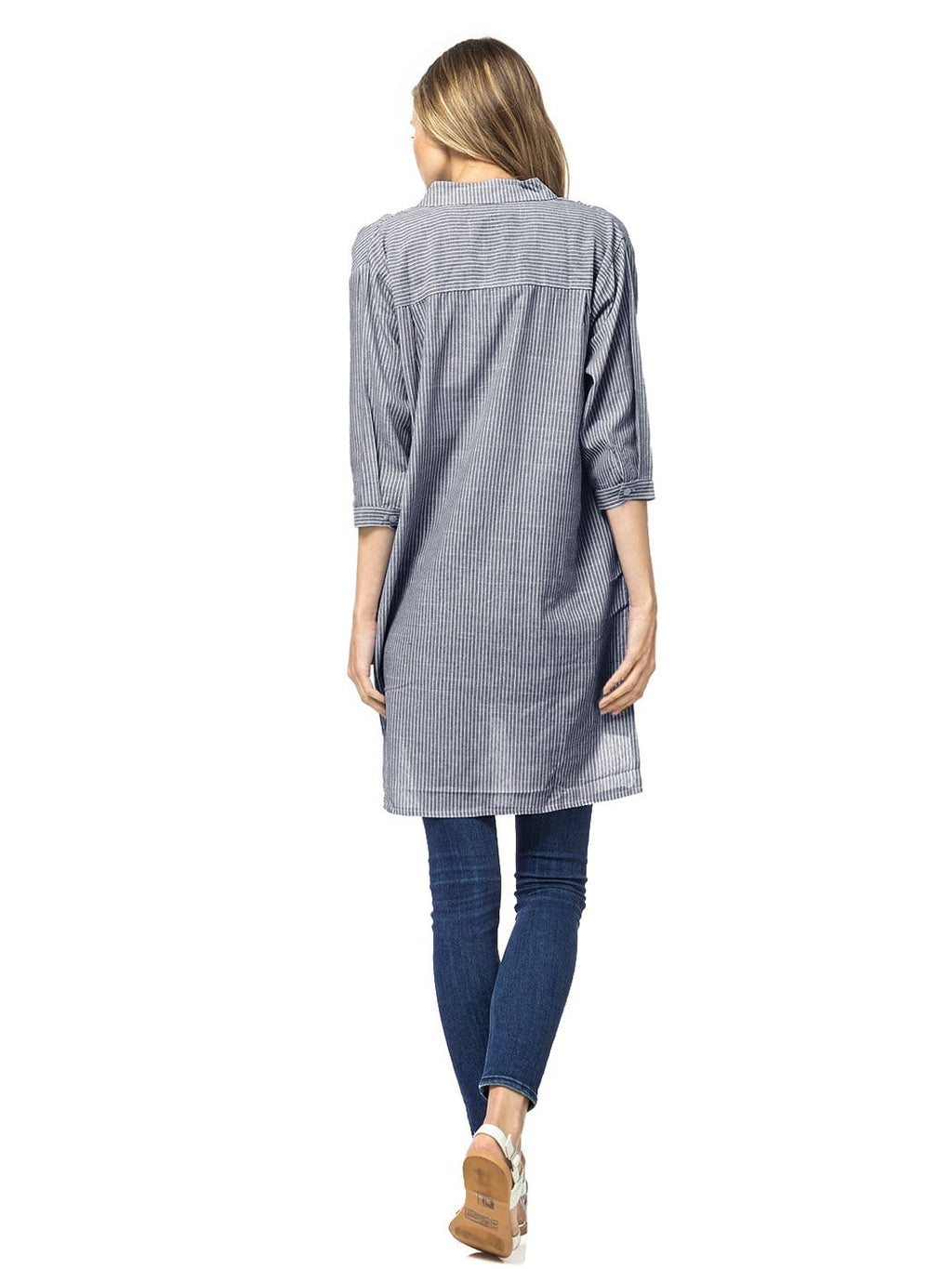 Casual Button Up Stripe Sleeves Shirt
