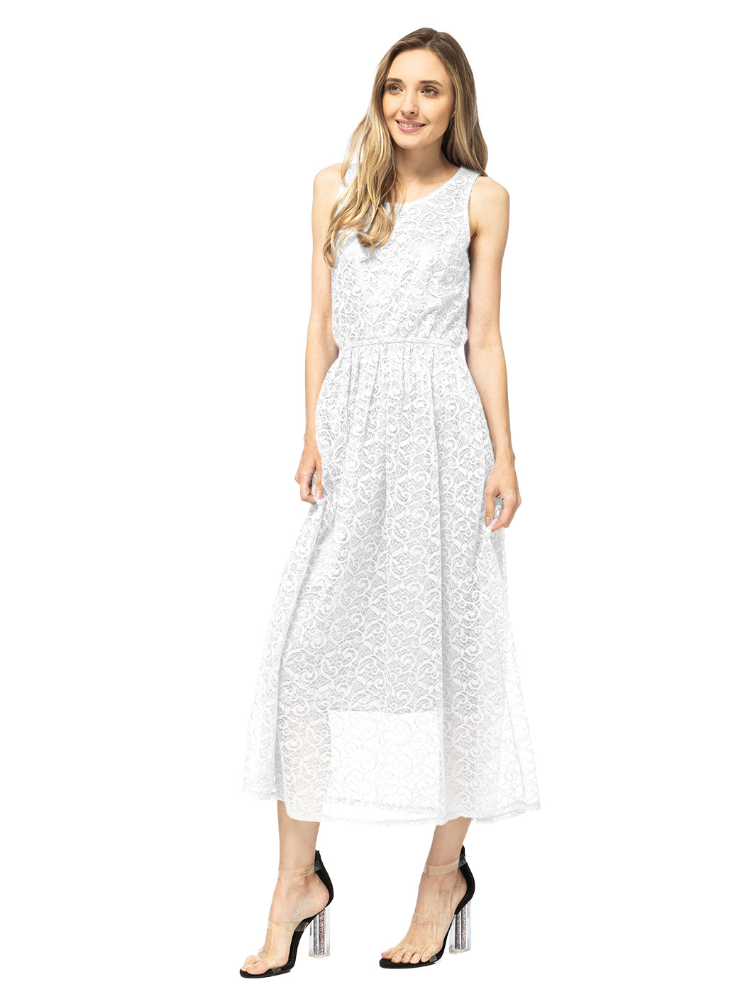 Vestido informal sin mangas con encaje floral