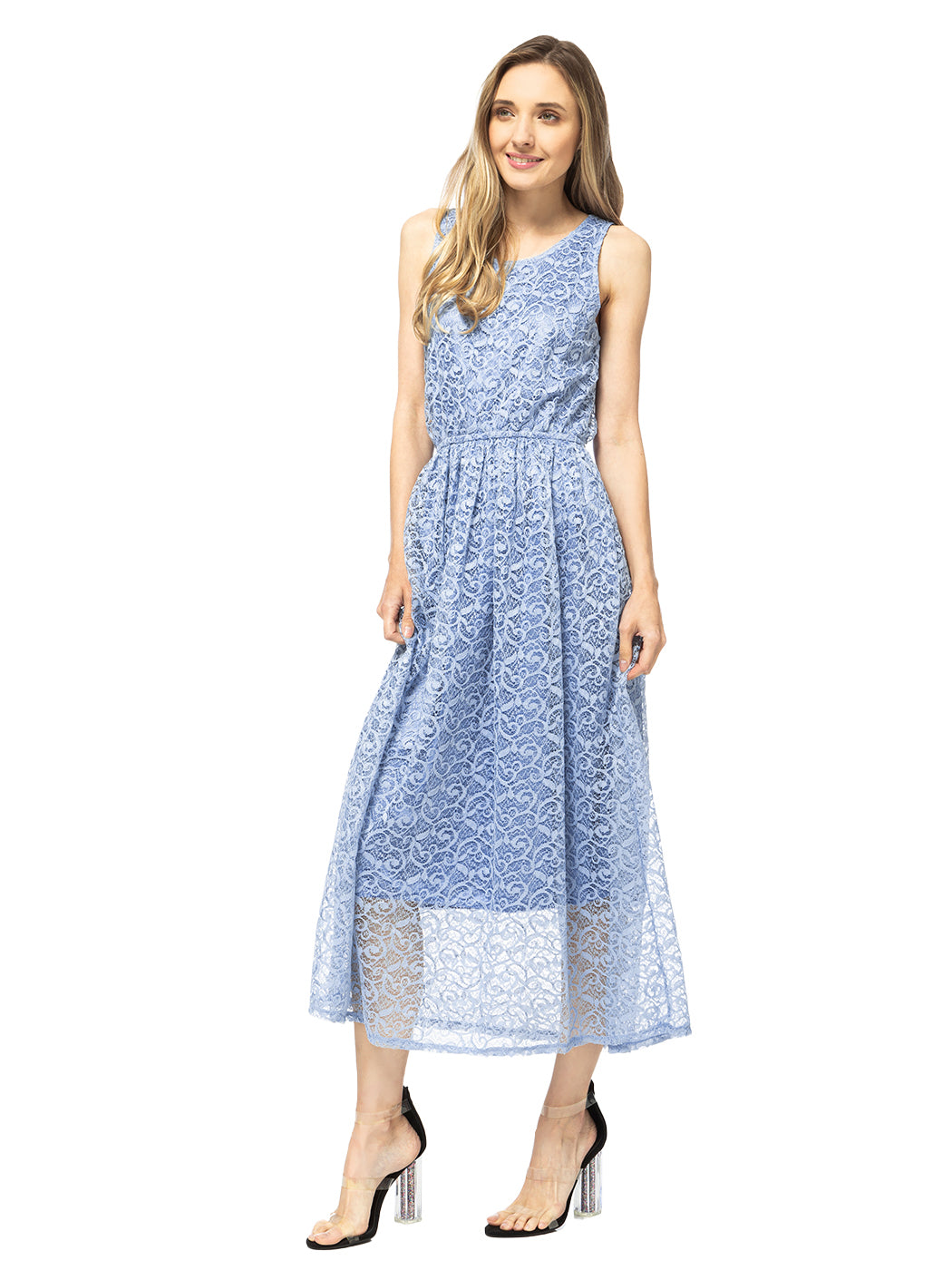Vestido informal sin mangas con encaje floral