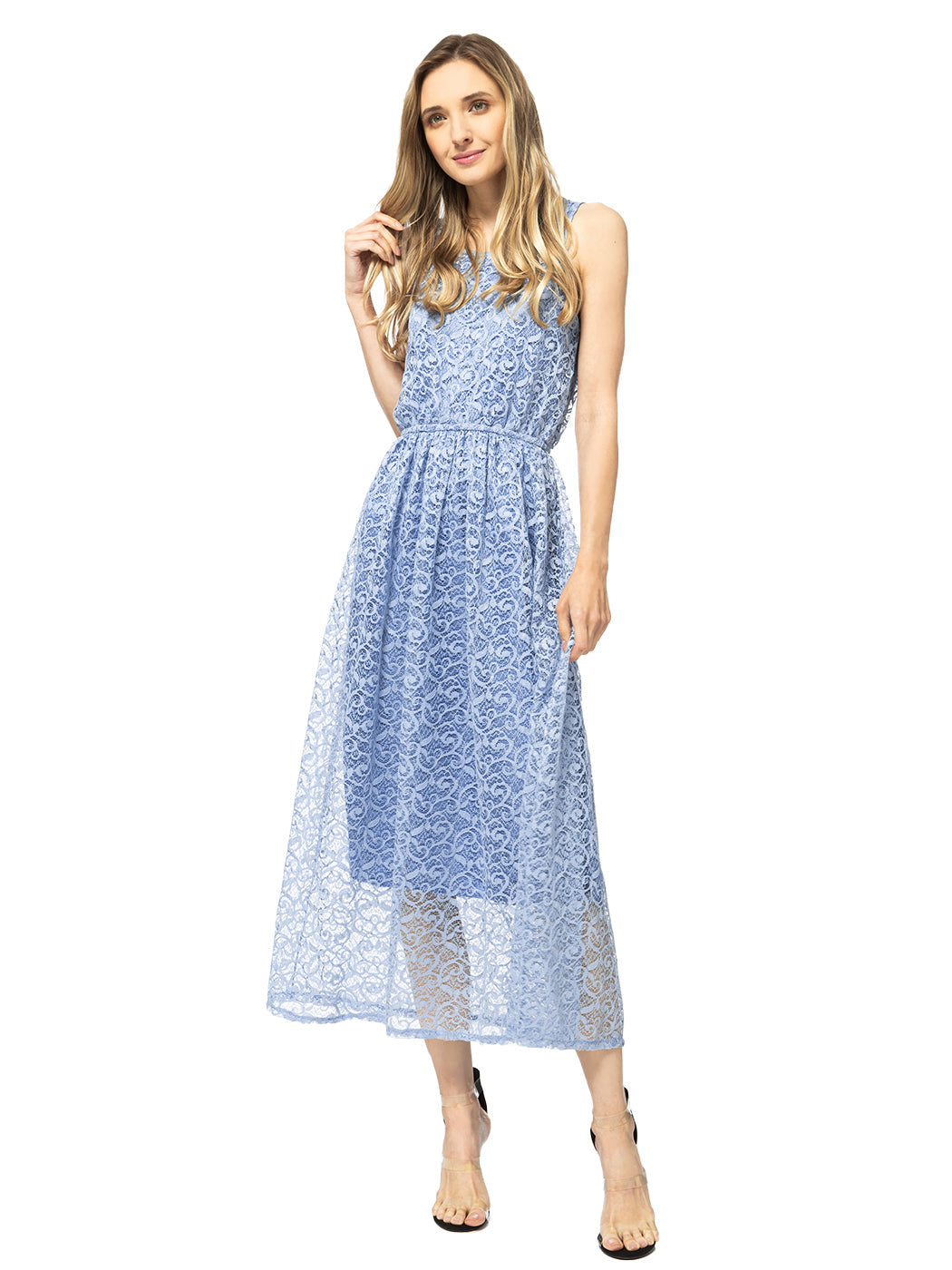 Vestido informal sin mangas con encaje floral