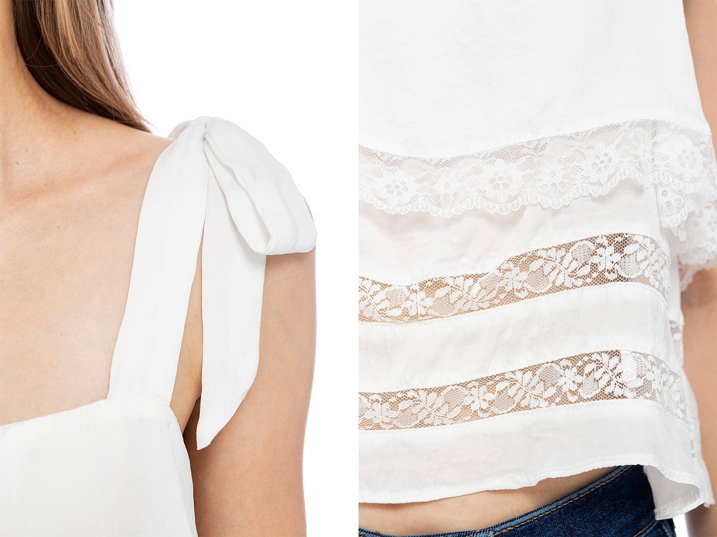 Top corto con tirantes y encaje blanco