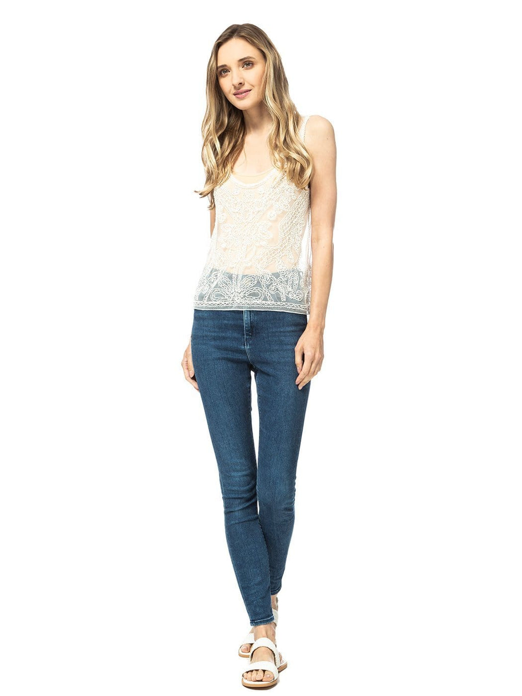 Lace Floral White Tank Top