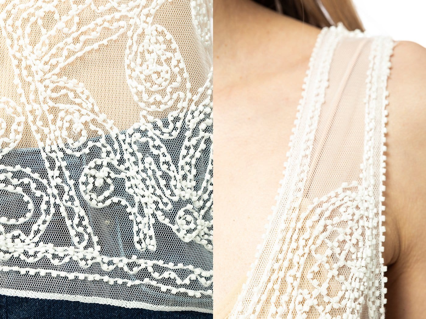 Camiseta sin mangas blanca con encaje floral
