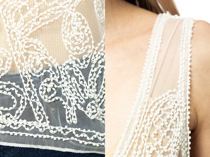Camiseta sin mangas blanca con encaje floral