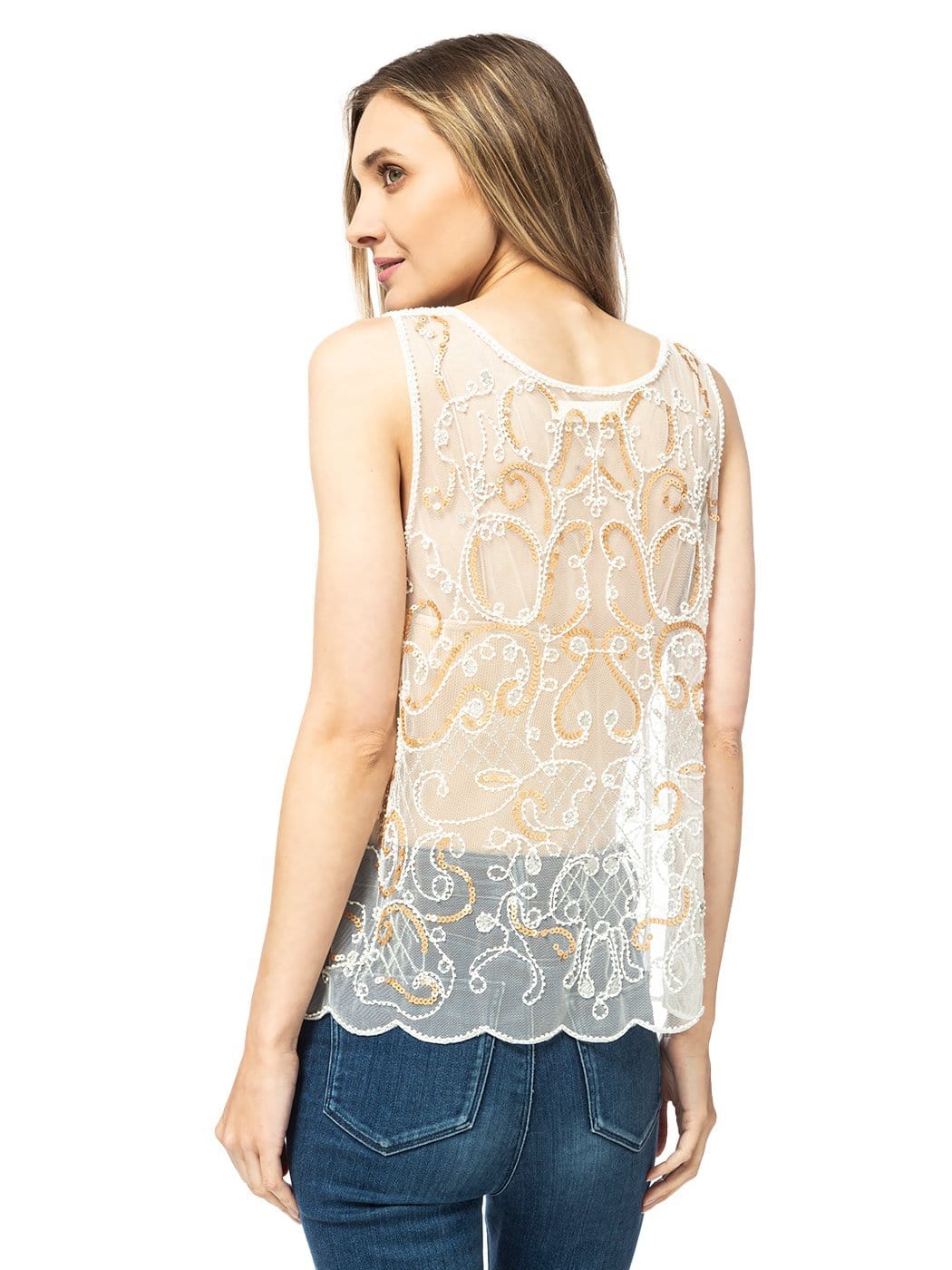 Camiseta sin mangas blanca con encaje floral