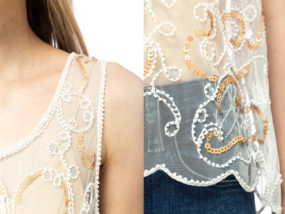 Camiseta sin mangas blanca con encaje floral