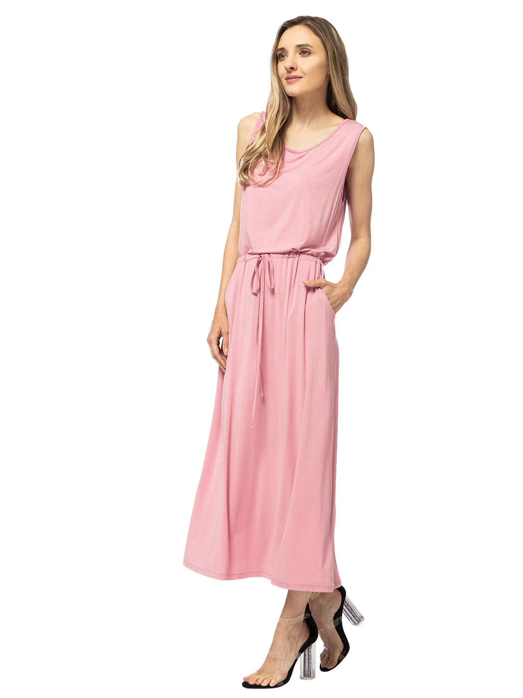 Vestido largo sin mangas con cordón ajustable