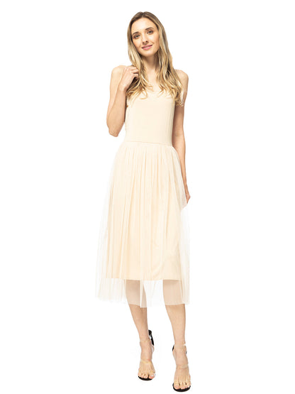 Vestido midi con volantes de tul y tutú