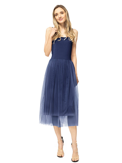 Vestido midi con volantes de tul y tutú