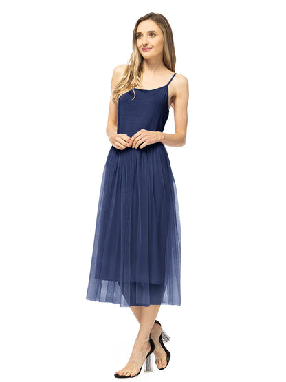 Vestido midi con volantes de tul y tutú