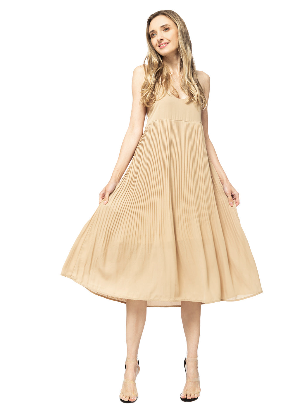 Vestido midi plisado con tirantes finos