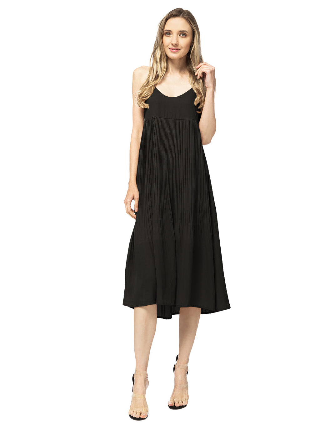 Vestido midi plisado con tirantes finos
