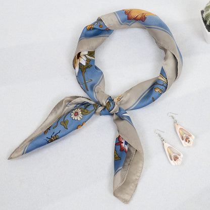 Pañuelo para la cabeza con estampado floral de satén de seda