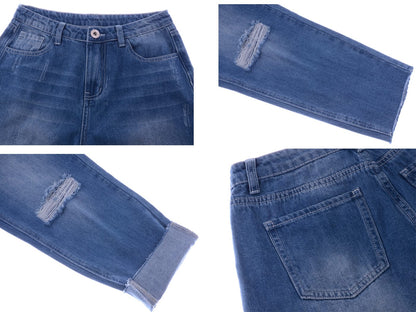High Waist Ripped Boyfriend Jeans