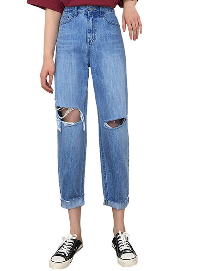 High Waist Ripped Boyfriend Jeans
