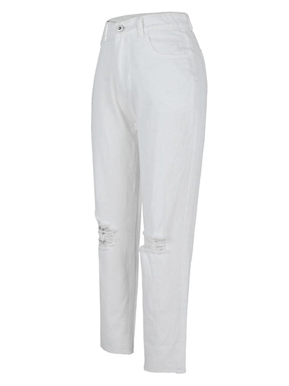 High Waist Ripped Boyfriend Jeans