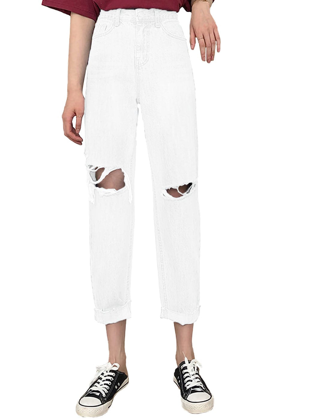 High Waist Ripped Boyfriend Jeans