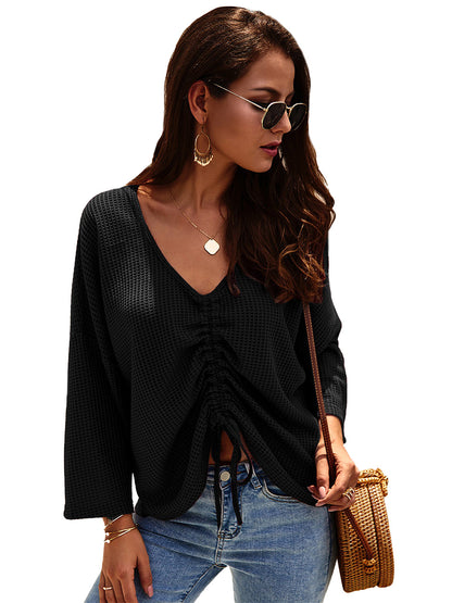 Blusa de manga fruncida con tejido gofre