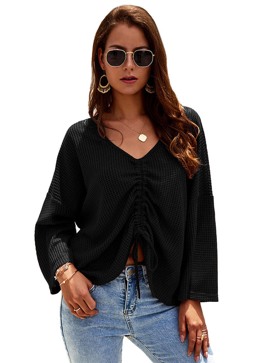 Blusa de manga fruncida con tejido gofre