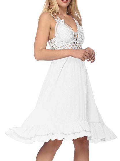Vestido lencero con volantes de encaje