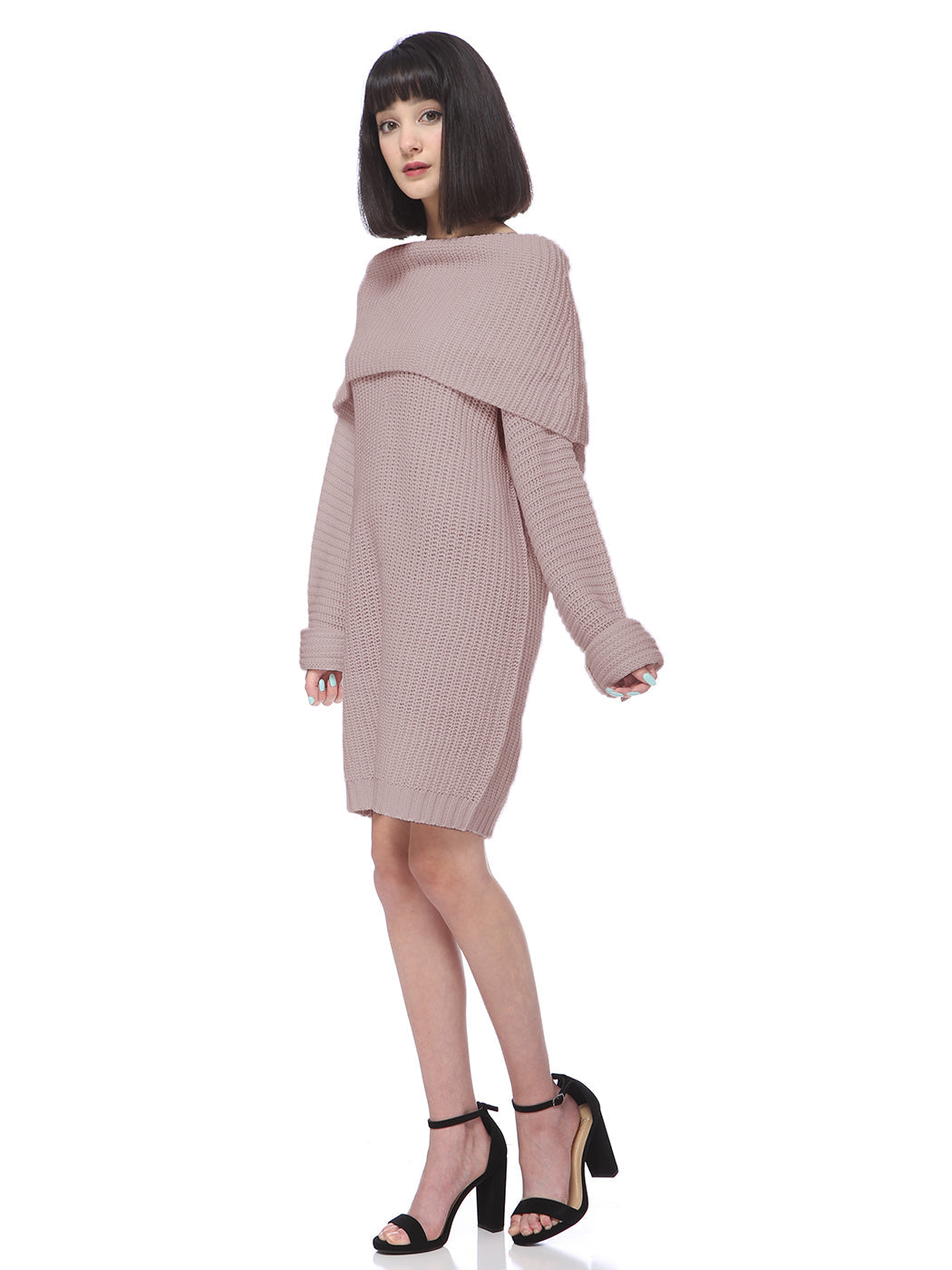 Vestido tipo suéter de punto cómodo con hombros descubiertos