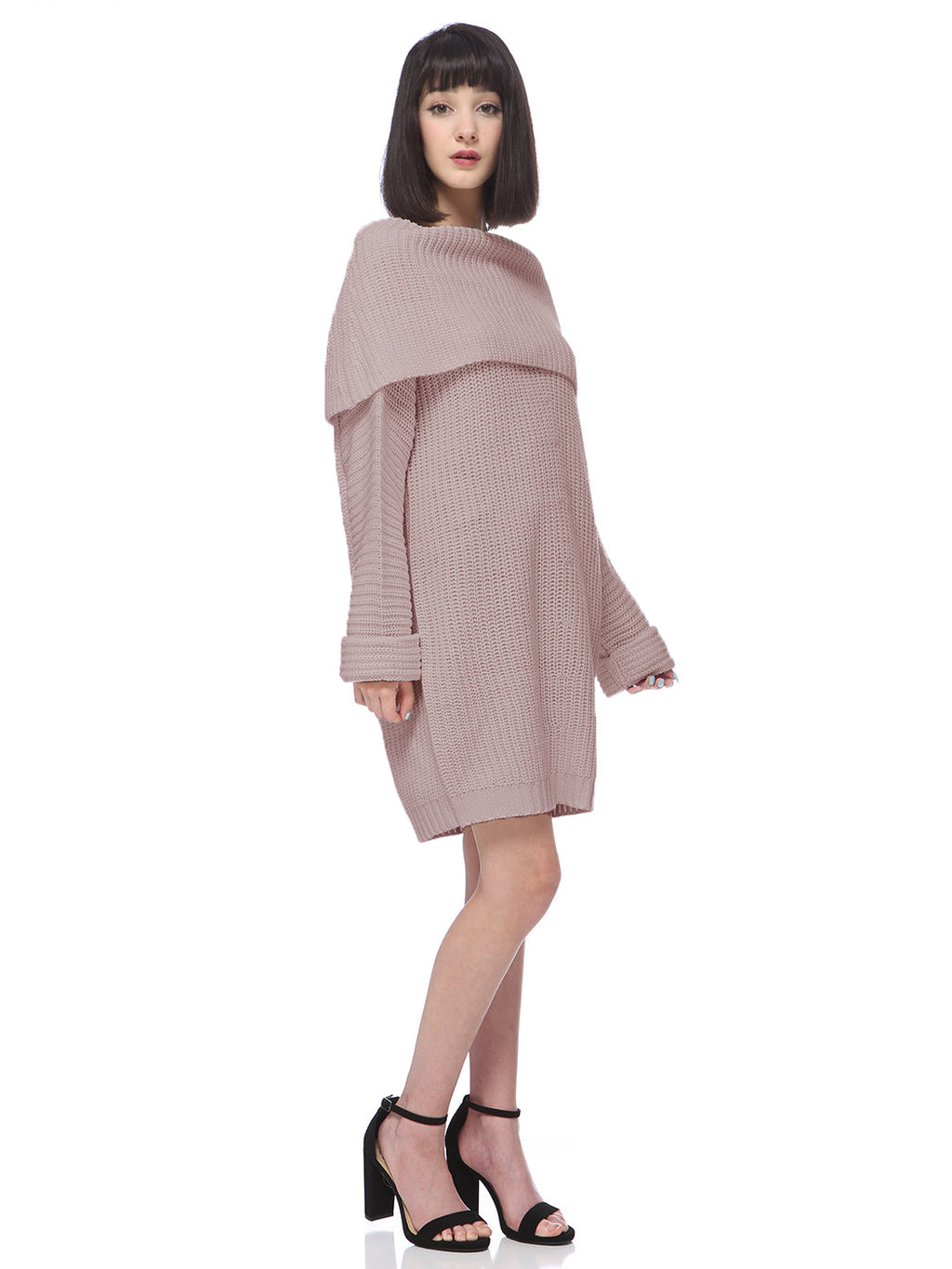 Vestido tipo suéter de punto cómodo con hombros descubiertos
