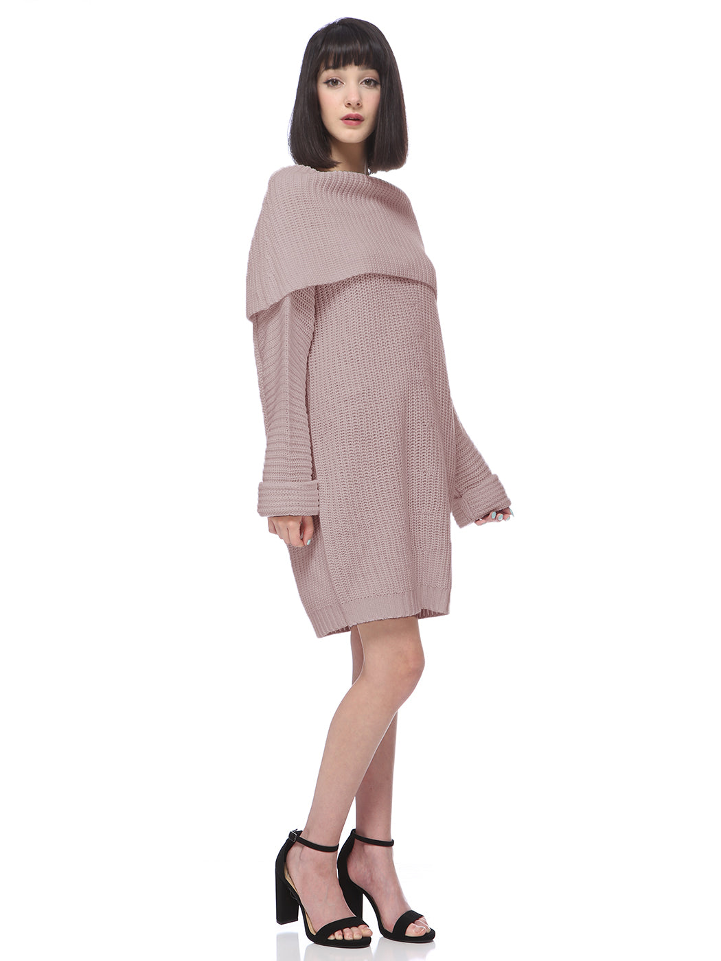 Vestido tipo suéter de punto cómodo con hombros descubiertos
