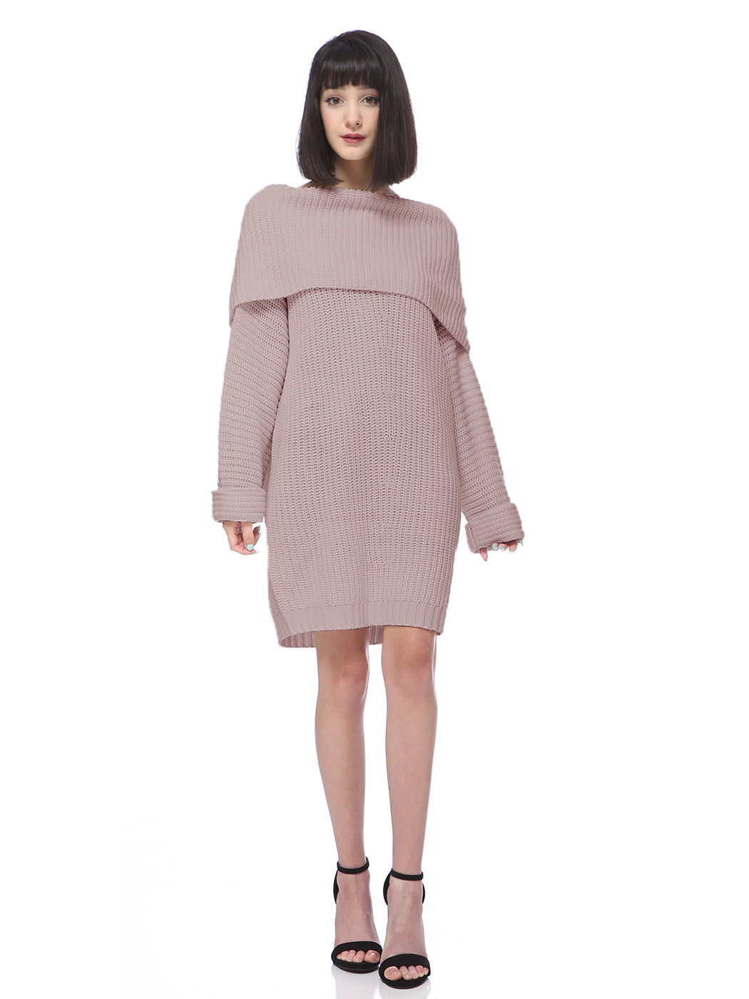 Vestido tipo suéter de punto cómodo con hombros descubiertos