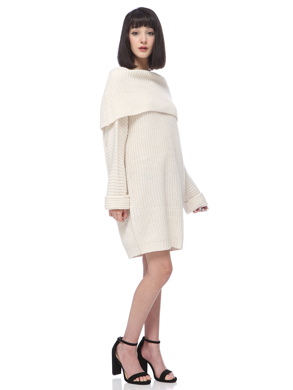 Vestido tipo suéter de punto cómodo con hombros descubiertos