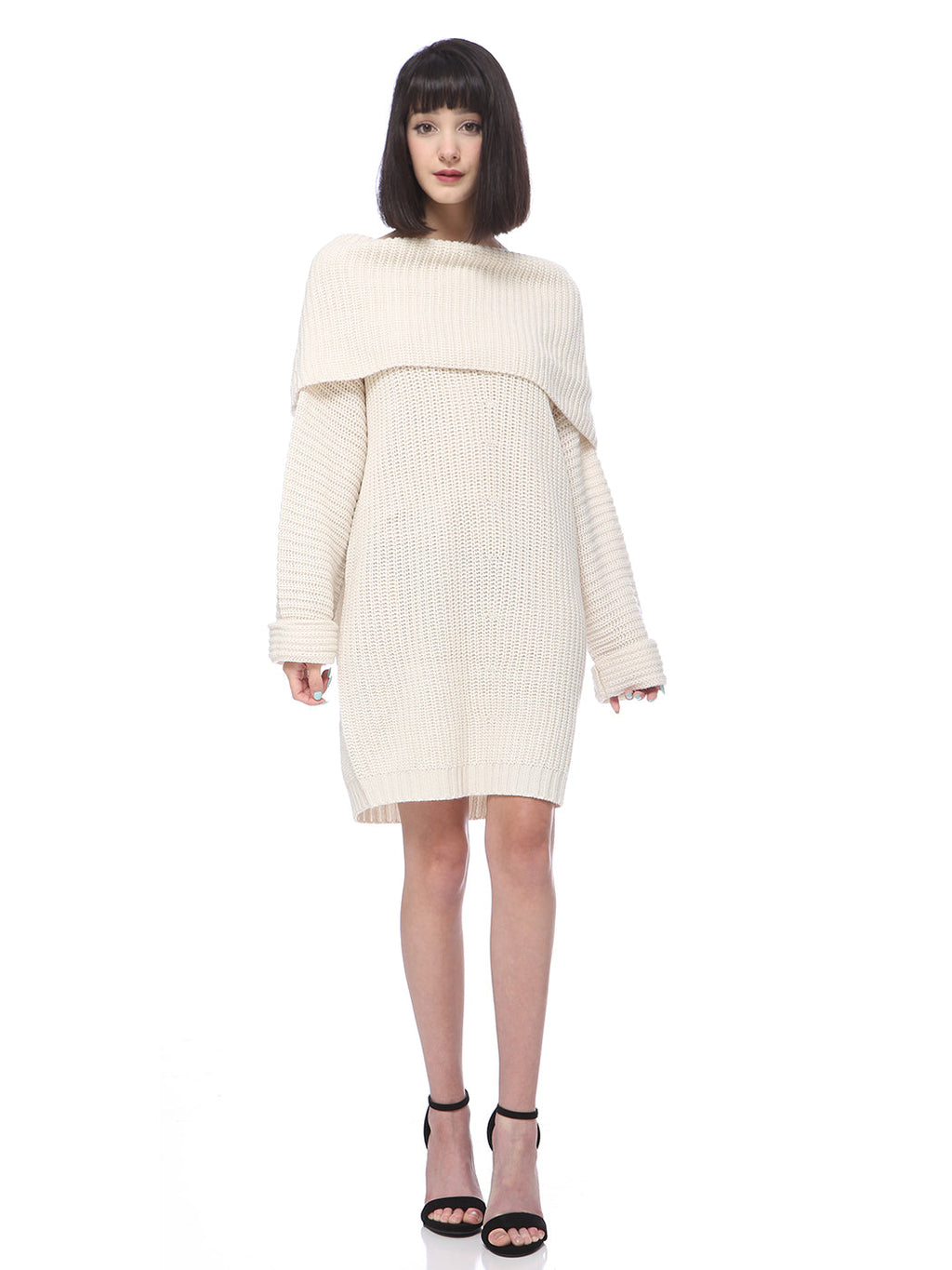 Vestido tipo suéter de punto cómodo con hombros descubiertos
