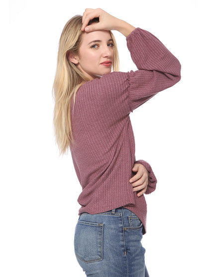 Casual Waffle Crew Neck Sleeve Sweater